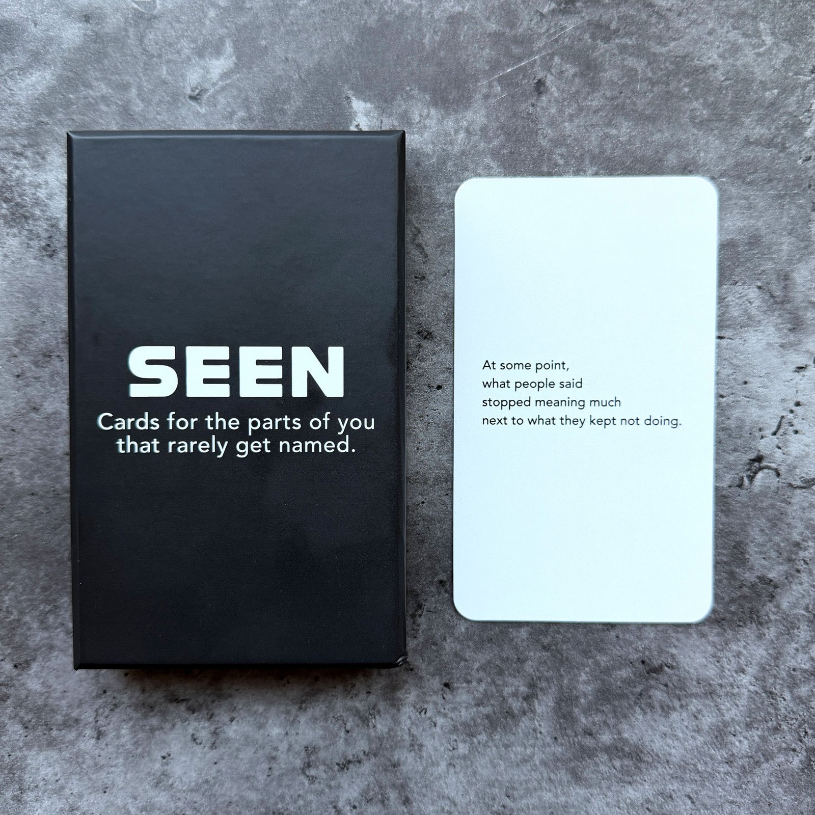 The current SEEN box beside a recognition card.